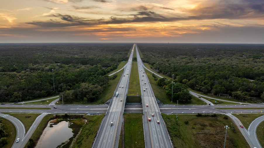 florida highway corridor at sunset