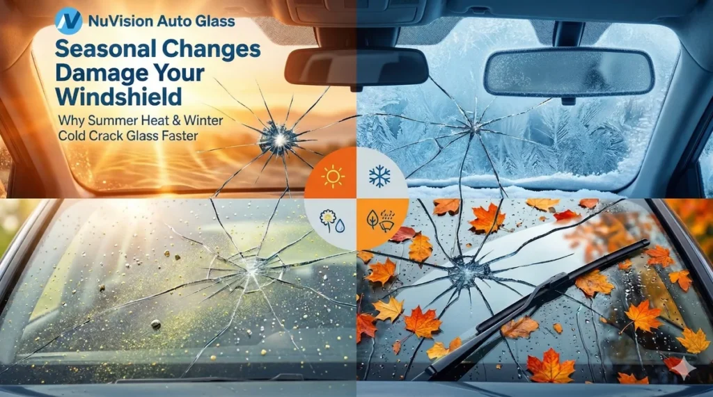 Seasonal windshield maintenance showing how heat and winter conditions cause cracks