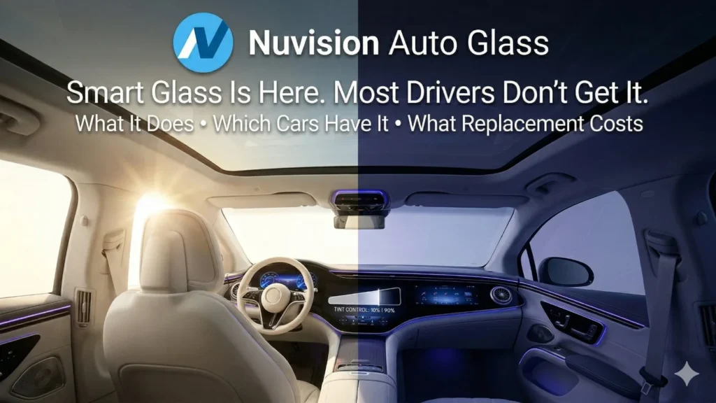 Electrochromic glass in car roof changing tint from clear to dark